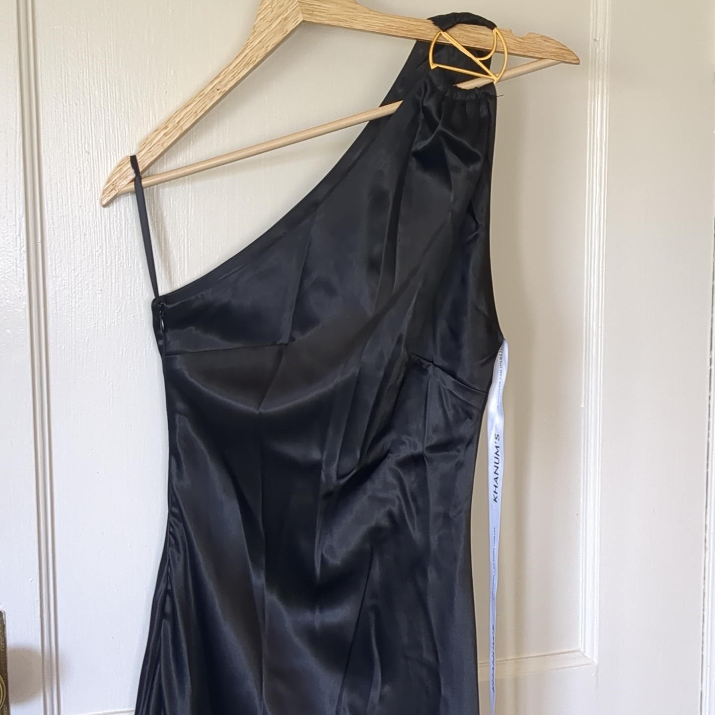 Nwt Khanum's Komarni One Shoulder Dress Formal Wedding Black Xs Lined Zip — image 4 of 8